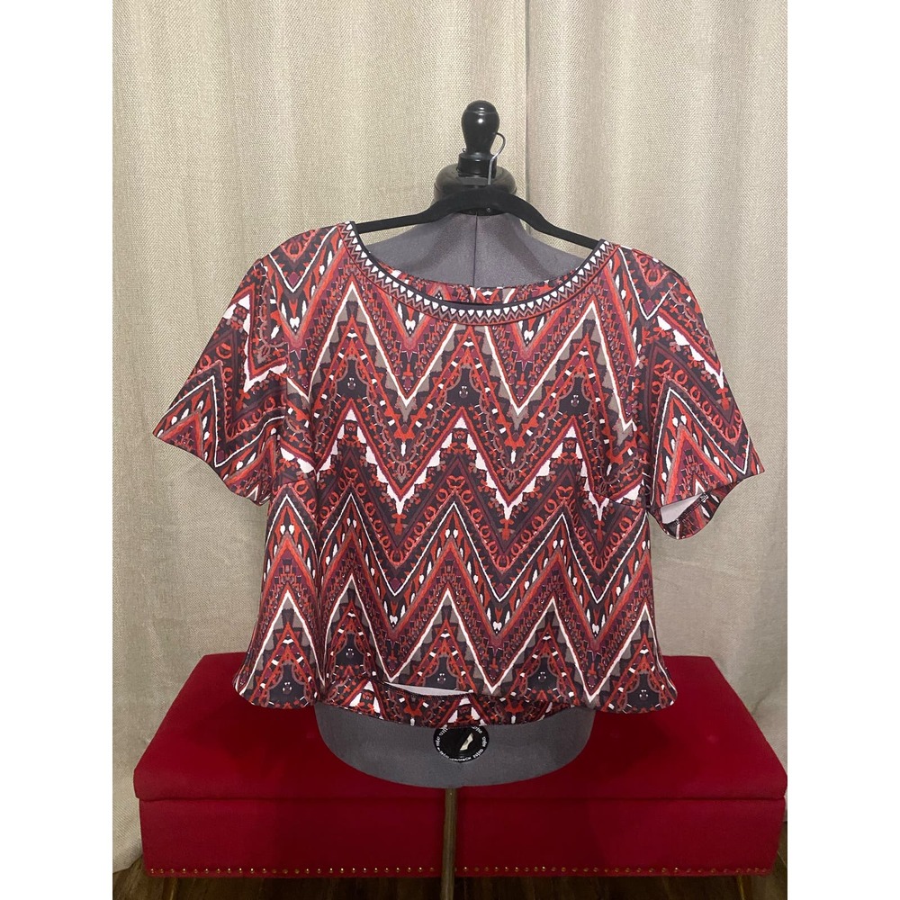 ICE Woman Geometric Native Boho Style Print Top Size 14W/16